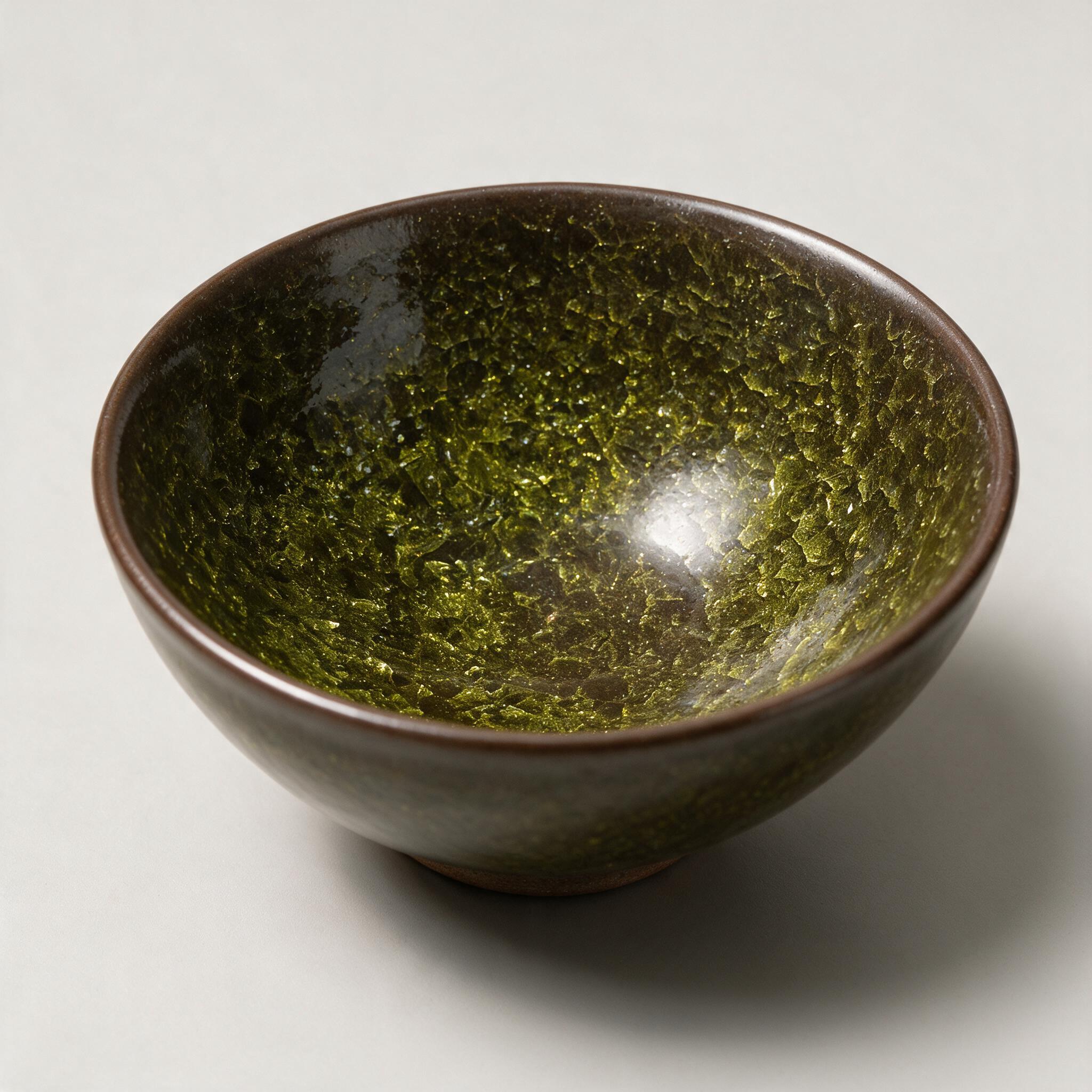 Olive Crackle tea bowl