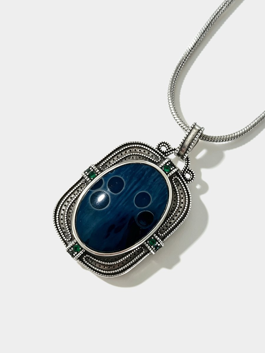 Silver oval pendant with Jianzhan glaze, handmade necklace charm